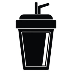 Simple black silhouette icon of a disposable cup with a straw