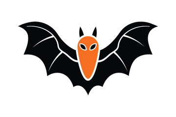 Halloween bat vector illustration. Stylized orange and black bat with outstretched wings on transparent background.