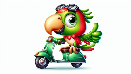 Obraz premium Happy Parrot Riding a Green Scooter