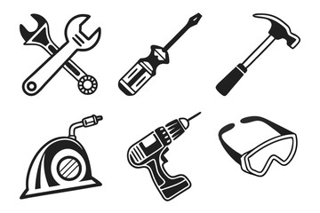 workshop icon set sihouette black vector bundle