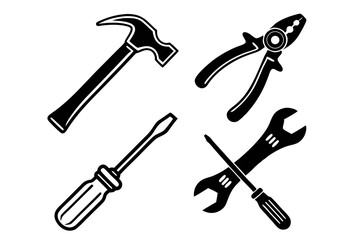 workshop icon set sihouette black vector bundle