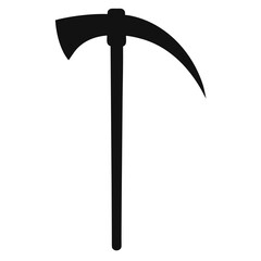 Simple black silhouette of a scythe on a white background
