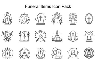 Fototapeta premium Funeral Items Icon Pack