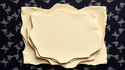 Arrangement of paper sheets with ornamental background, elegant aesthetic