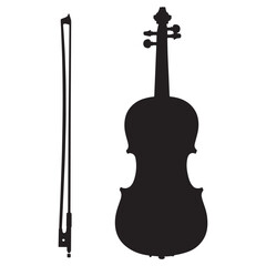 Silhouette of a violin and bow isolated on white background for musical concepts