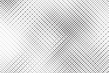 Abstract halftone gradient background. Dotted concentric texture with fading effect. Black and white circle shade wallpaper. Grunge rough vector. Monochrome backdrop