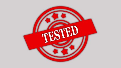  Tasted text stamp rubber icon animation. Tasted rubber stamp seal with bold red text white screen background Alpha channel. Rubber Stamp motion design. 4k video