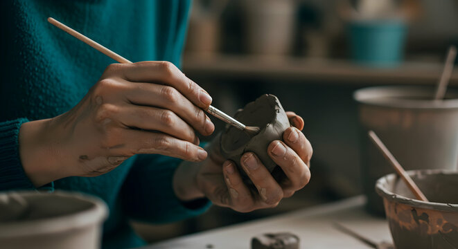 Artisan Hands Shaping Clay Pottery Craft Workshop Studio Creation Creativity