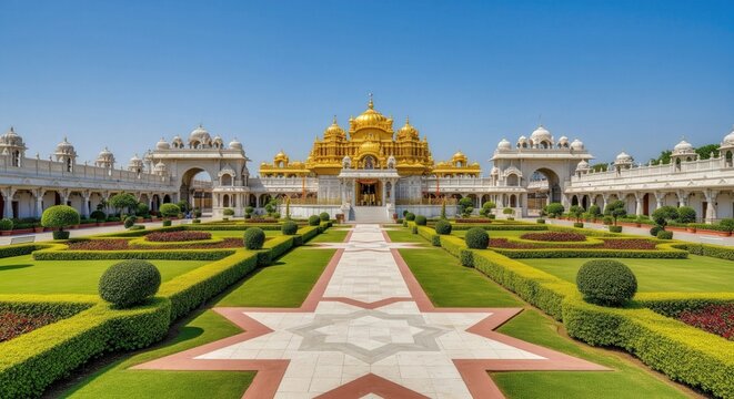 Full View of Vellore Golden Temple Complex &ndash; Garden and Entrance Panorama