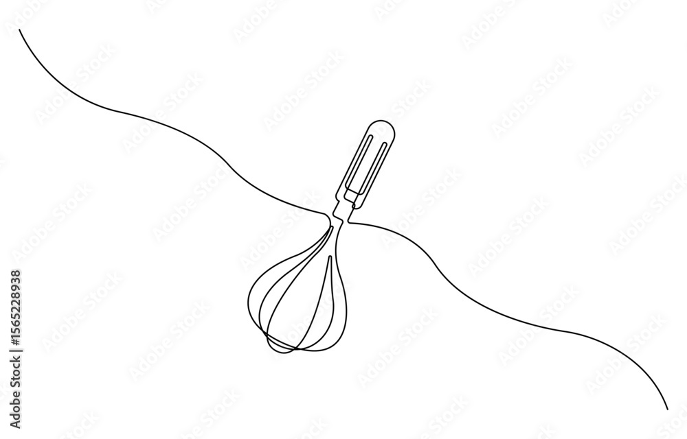 Fototapete balloon whisk continuous one line drawing. kitchen tools continuous one line illustration, bakery sy