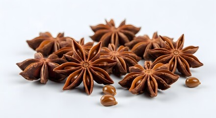 hern Aromatic Star Anise Spice Pods on Clean White Background