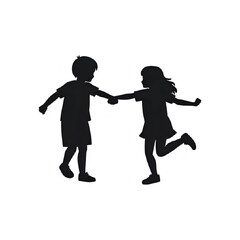 Silhouette of children playing together holding hands friendship childhood joy