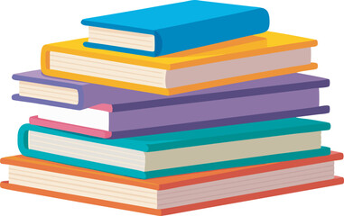 Colorful stacks and piles of books with varying arrangements and designs