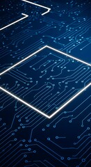 Glowing circuit board pathways highlight a central processing unit, showcasing intricate technological design.