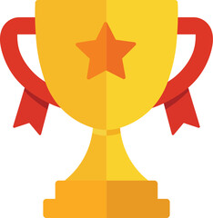 Gold trophy illustration with ribbon and star representing achievement and success