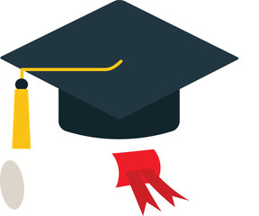 Graduation cap and diploma icon depicting education achievement and success