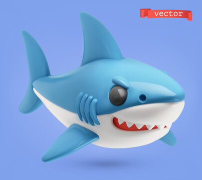 Shark 3d cartoon vector icon
