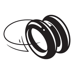 Simple black and white illustration of two car tires and artistic brushstroke details