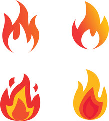 Set of four cartoon fire flame icons in different styles