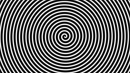 Black and white hypnotic spiral illusion for concepts like focus, trance, or dizziness
