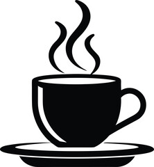 Hot Coffee Cup with Steam on Saucer – Minimalist Vector Silhouette Design