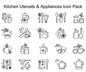 Kitchen Utensils & Appliances Icon Set