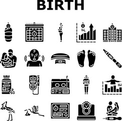 birth pregnancy newborn infant icons set vector