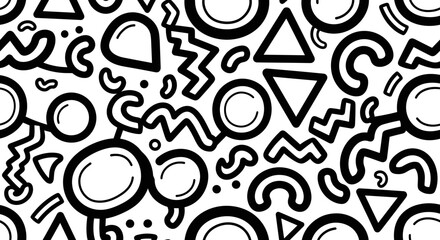 Abstract Geometric Pattern Featuring Dynamic Shapes and Lines in Black and White Colors