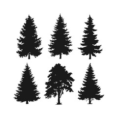 Various Evergreen and Deciduous Tree Silhouettes, deciduous tree logo
