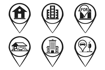 map location icon set sihouette black vector bundle