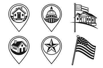 map location icon set sihouette black vector bundle