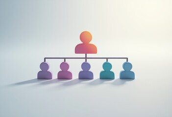 Colorful 3D organizational chart with one leader and five team members