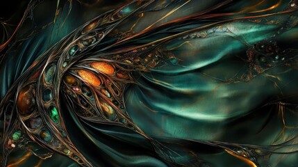 Intricate, flowing design with vibrant colors and textured patterns.