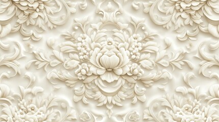 Ornate floral relief pattern on a light beige background.