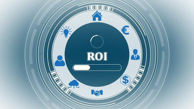A Return on Investment button on a clear projection ,Business, Technology and network concept. Digital technology background