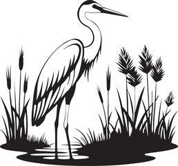 Fototapeta premium Heron or Crane Silhouette in Wetlands – serene and elegant vector art