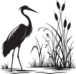 Heron or Crane Silhouette in Wetlands – serene and elegant