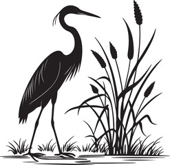 Heron or Crane Silhouette in Wetlands – serene and elegant