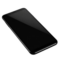 Angled View of Modern Black Mobile Phone Lying Flat, Isolated on Transparent Background PNG