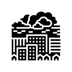 dangerous glowing cloud over city radioactive pollution glyph icon vector illustration