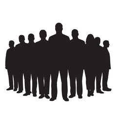 Silhouette of a large group of people standing together representing community and teamwork