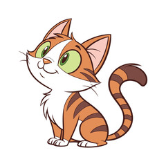 Cute Cartoon Cat with Green Eyes Looking Up – Adorable Vector Kitten Illustration , kids content, cartoon, pet .