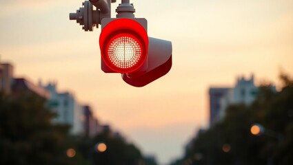 red traffic light in the middle of the city with an aesthetic and thematic approach