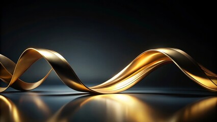 Abstract Golden Ribbon Flowing on Dark Surface, Elegant Design for Luxury Branding