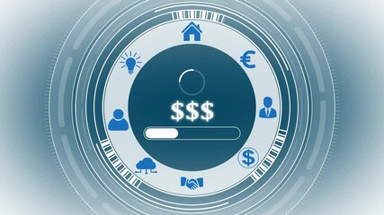 an Dollar concept button ,Blue wave digital data flow. Seamless loop technology network background concept . Futuristic digital technology animated background concept. - Powered by Adobe