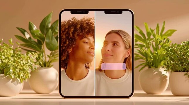 AI-powered daily mindset coach delivering growth with split-screen showing stress before and calm after AI interaction, AI-powered daily mindset coach technology, everyday emotional wellness support 
