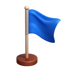 3d blue flag on pole isolated on transparent background