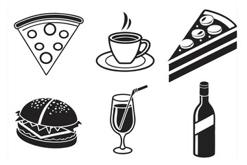 food drink icon set sihouette black vector bundle