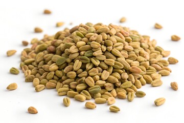 Fototapeta premium trigonella foenum seeds on white background