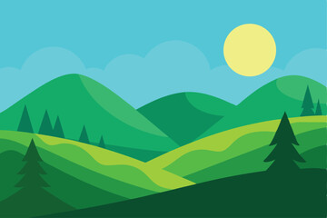 Obraz premium Serene Green Hills Landscape Sunny Day in the Mountains Illustration